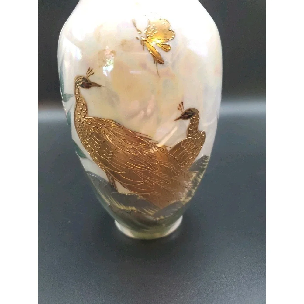 VTG Kutani Ware Hand Painted Porcelain Vase Peacocks In 24 Karat‎ Gold